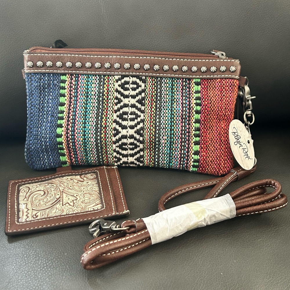 Boho Southwest Small Multicolor Crossbody Belt Wristlet Bag Set New